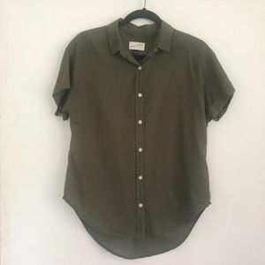 Green Button Down Short Sleeve Blouse Size S